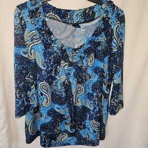 Worthington Blue and Black Paisley Blouse